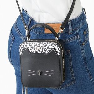 MAKE AN OFFER kate spade vanity crossbody cat meow meow black brand new with tag